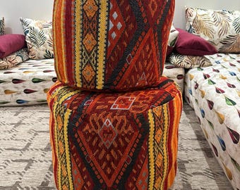 Handmade Moroccan Pouf Set of 2 — Boho Ottoman Unstuffed Floor Cushion Gift