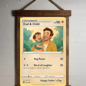 Carte inspirée des Pokémon pour la fête des pères | Impression de style carte à collectionner papa et enfant | Cadeau imprimable pour la fête des pères