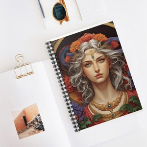 Artistiek spiraalvormig notitieboek - elegant godinontwerp, perfect voor journaling, cadeau voor schrijvers, schetsen of plannen