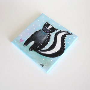 Woodland Love Skunk, Original Mini Painting 3x3 image 3