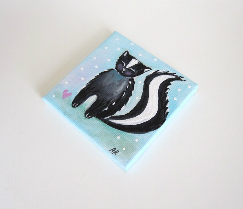 Woodland Love Skunk, Original Mini Painting 3x3 image 3