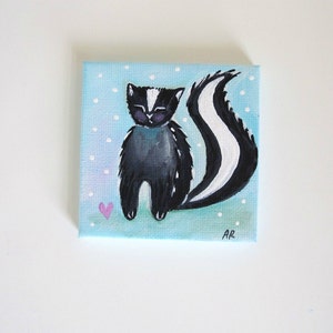 Woodland Love Skunk, Original Mini Painting 3x3 image 1