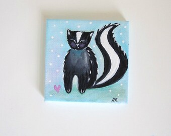 Woodland Love Skunk, Original Mini Painting 3x3