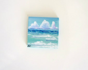 Caribbean Sea Decor- Origianl Mini Beach Painting 3x3 Canvas Art on SALE COUPON CODE