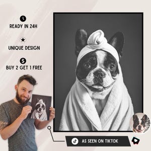 Custom Pet Portrait, Custom Dog Painting, Funny Bathroom Art, Dog In Bathtub, Funny Cat Poster Art, Personalized Pet Gift, Pet Lover Gift