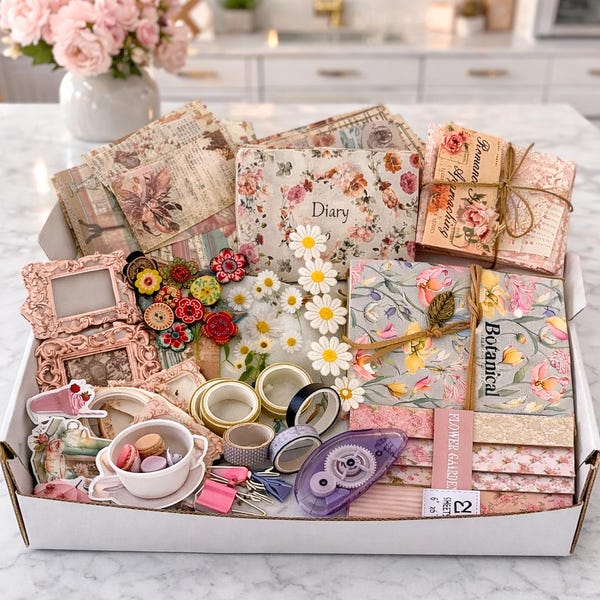 Junk Journal Starter Kit | Scrapbooking Supplies, Stickers, Papers (200 Pieces)