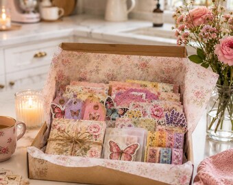 Scrapbook Kit | Ephemera Pack,  Junk Journal Supplies Mystery Box (3 Sizes), Craft Kit for Her