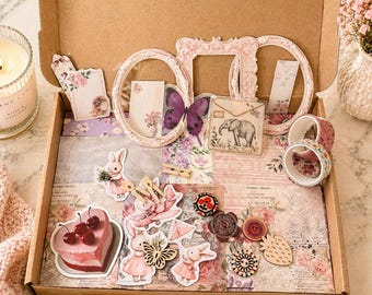 40 Piece Pink Purple Junk Journal Kit | Scrapbooking Kit & Ephemera Pack | Journal Supplies, DIY Craft Kit for Adults, Paper Craft Set