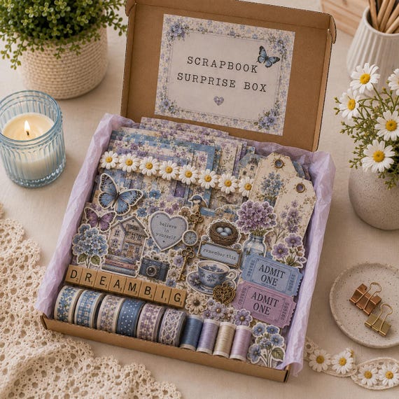 Scrapbook Supplies Mystery Box, Vintage Ephemera, Paper Crafts, Junk Journal Kit