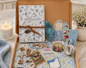 Blue Junk Journal Starter Kit | Vintage Ephemera, Paper Craft Supplies, Scrapbooking Elements