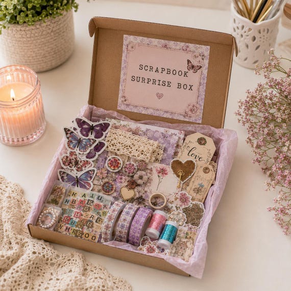 Junk Journal Kit | Scrapbook Supplies Box | Ephemera Pack & Craft Kit for Adults | Journaling Gift Box