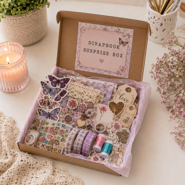 Junk Journal Kit | Scrapbook Supplies Box | Ephemera Pack & Craft Kit for Adults | Journaling Gift Box