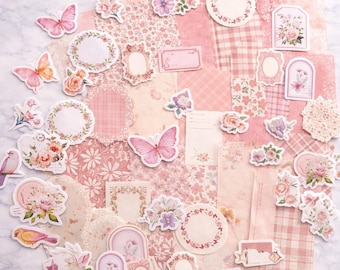 100 Piece Pink Junk Journal Kit, Scrapbook Starter Kit, Vintage Ephemera Papers & Stickers, Adult Craft Kit, Gift for Her