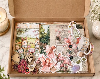 Monatliches Junk Journal Kit | Scrapbooking Abo Box | Vintage Ephemera Packung | Zeitschriftenzubehör UK & Weltweit | 40 Teiliges Überraschungsset