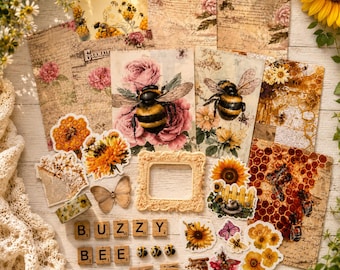 Buzzy Bee Deluxe Junk Journal Kit | Vintage Floral Scrapbook Ephemera Pack