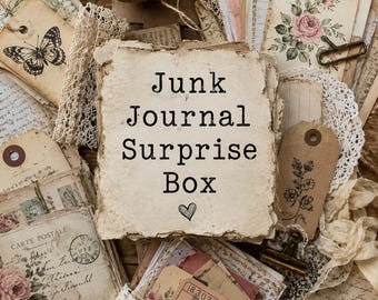Junk Journal Kit | Scrapbook Supplies Mystery Box | Ephemera Pack & Craft Kit for Adults | Journaling Gift Box