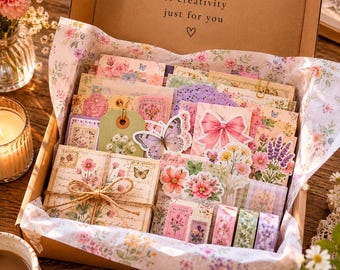 Junk Journal Kit | Scrapbook Supplies Mystery Box | Vintage Floral Ephemera Pack