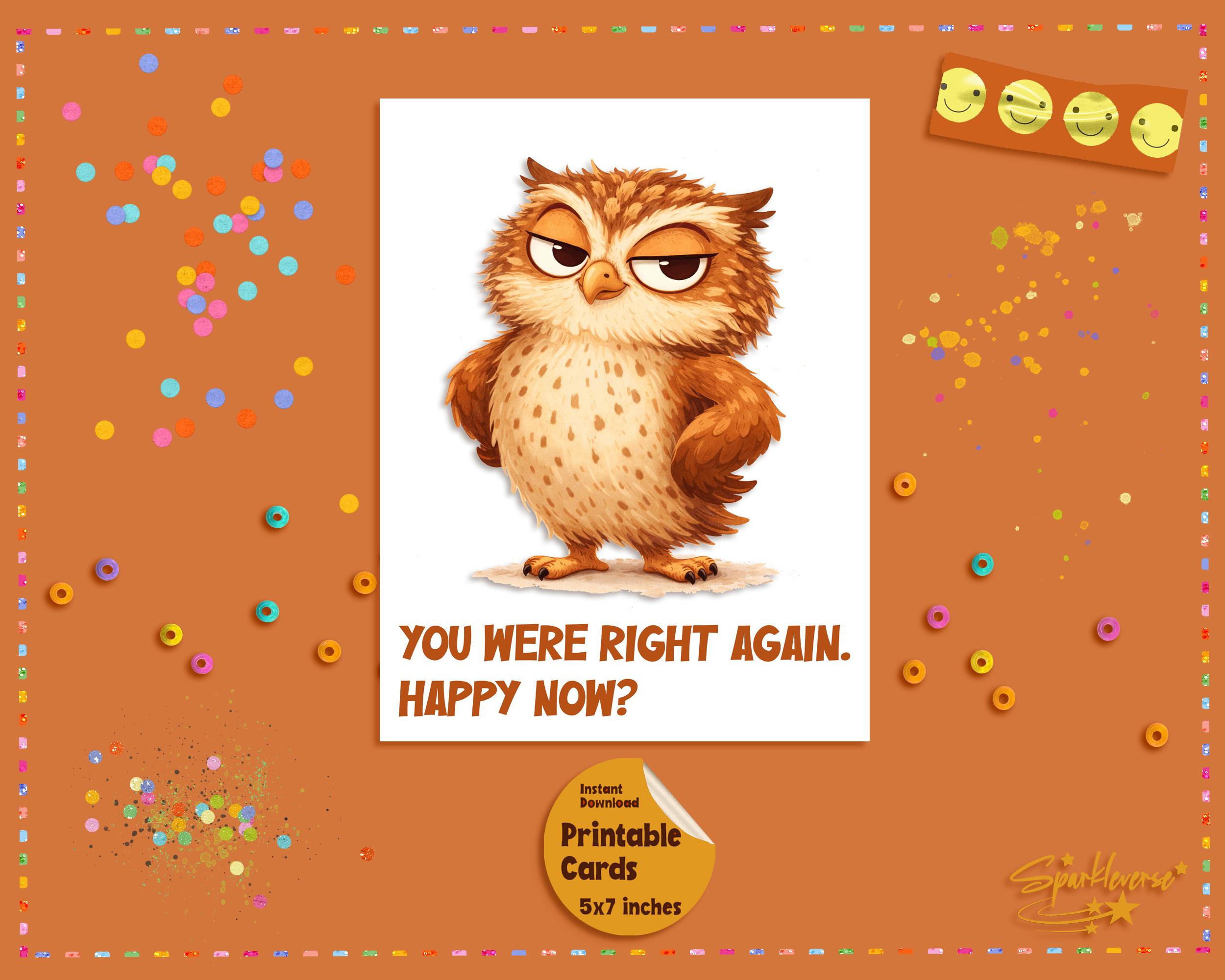 Funny Cartoon Owl Printable Greeting Card (5x7 Digital Download)