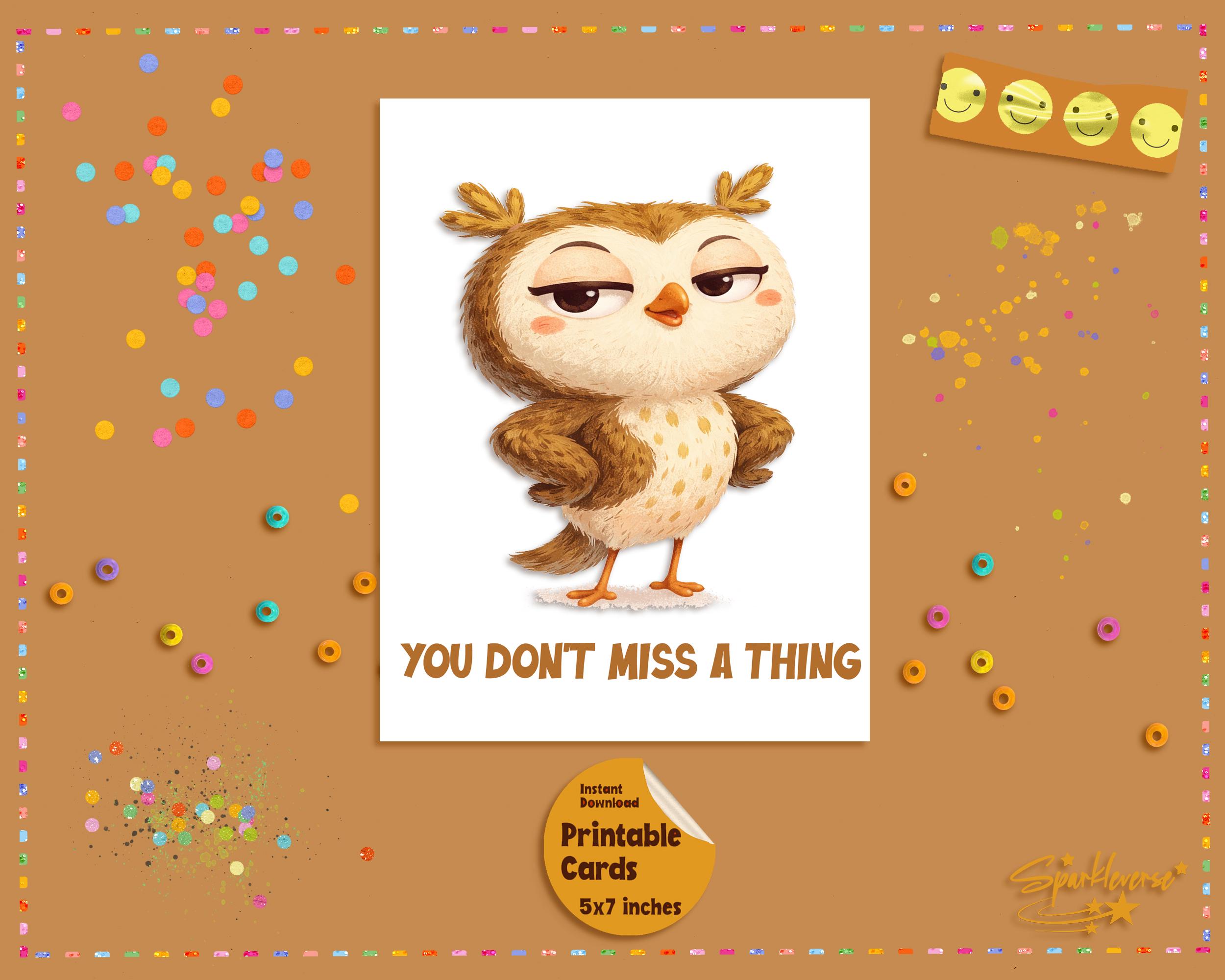 Funny Cartoon Owl Printable Greeting Card (5x7 Digital Download)