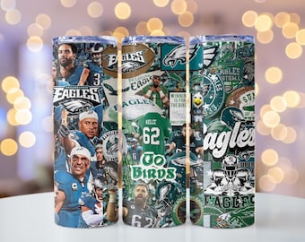 Bicchiere Philadelphia Eagles da 20 once / Tazza Go Birds Football Collage / Bicchiere regalo in acciaio inossidabile per tifosi