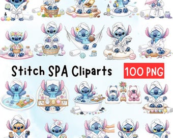 Stitch Spa Day Clipart 100 PNG, Stitch Girls Day, Stitch Beauty Day, Cute Stitch Spa, Girls Day Beauty Clipart, Watercolor Stitch Clipart