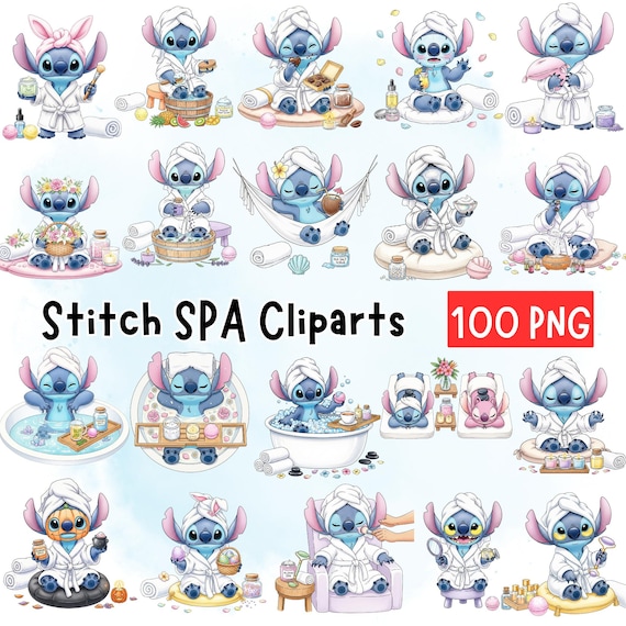 Stitch Spa Day Clipart 100 PNG, Stitch Girls Day, Stitch Beauty Day, Cute Stitch Spa, Girls Day Beauty Clipart, Watercolor Stitch Clipart