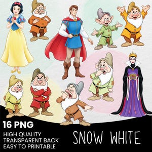 Snow White and The Seven Dwarfs Clipart, Evil Queen PNG, Fairytale Clipart, Watercolor Clipart, Snow White Printable, Seven Dwarfs Digital