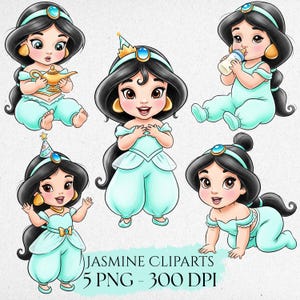 Jasmine Baby Clipart, Arabian Princess PNG, Lamp, Hand Drawn, Cute Kids Art, Decoration, Watercolor Cliparts, Jasmine PNG, Cute Princess PNG