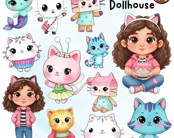 Gabby's Dollhouse Watercolor Clipart 25 PNG, Gabbys Dollhouse PNG