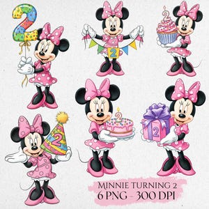 Minnie Turning 2 Birthday Cliparts, 2nd Birthday Minnie, Minnie Mouse Clipart, Minnie Watercolor Clipart, Cute Baby Shower, Minnie Cliparts