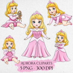Bébé princesse Aurora aquarelle Clipart, Clipart Aurora mignon, princesse de conte de fées, needdle, princesse mignonne, clipart chambre d'enfant, bruyère PNG