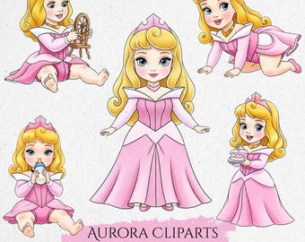 Baby Princess Aurora Watercolor Clipart, Cute Aurora Clipart, Fairy Tale Princess, Neddle, Cute Princess, Nursery Clipart, Briar Rose PNG
