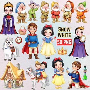 Cute Snow White Clipart, Fairytale, Evil Queen, Magic Mirror, Cottage, Seven Dwarfs, Cottage, Poisoned Apple, Snow White Watercolor Clipart
