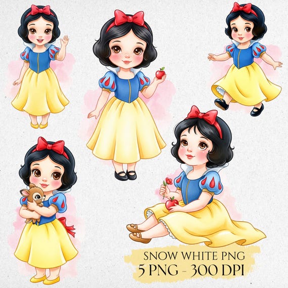 Cute Snow White Clipart, Baby Snow White PNG, Fairytale, Cute Snow White Watercolor Clipart, Princess PNG, White Princess, Apple Princess