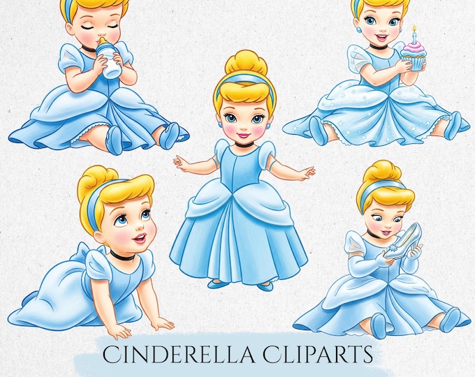 Baby Princess Cinderella Watercolor Clipart, Cute Cinderella Clipart ...