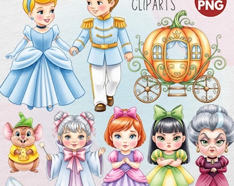 Cute Baby Cinderella Clipart, Glass Slipper, Lady Tremaine, Gus