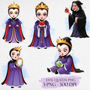 Cute Evil Queen Clipart, Evil Queen PNG, Princess Villain, Snow White Villan, Watercolor Villans Cliparts, Hand Drawn Villan Evil Queen PNG