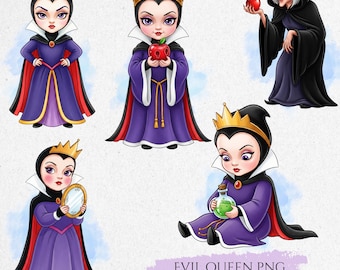 Clipart carino della Regina Cattiva, PNG della Regina Cattiva, Principessa Cattiva, Cattivo di Biancaneve, Clipart di cattivi acquerellati, Cattivo disegnato a mano della Regina Cattiva PNG