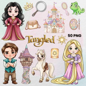 Cute Baby Rapunzel Clipart, Fairytale Clipart, Blondie, Watercolor Rapunzel Clipart, Princess Birthday, Tangled Art, Maximus, Tower, Pascal