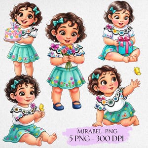 Schattige Encanto clipart png, Encanto aquarel clipart, Encanto verjaardag png, schattig Mirabel madrigaal png, encanto kunst, kinderkunst, meisjes verjaardag