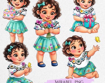 Cute Encanto Clipart PNG, Encanto Watercolor Clipart, Encanto Birthday PNG, Cute Mirabel Madrigal PNG, Encanto Art, Kids Art, Girls Birthday