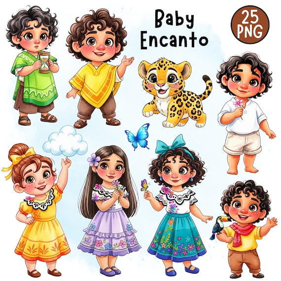Baby Encanto Clipart PNG, Cute Encanto PNG, Encanto Birthday Clipart, Baby Mirabel Madrigal, Isabela, Casita, Luisa, Dolore, Madrigal Family