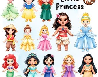 Princesse PNG, clipart princesse de conte de fées, Cendrillon, Elsa, Ariel, jasmin, Tiana, Raiponce, Moana, baby shower de princesse, anniversaire de princesse