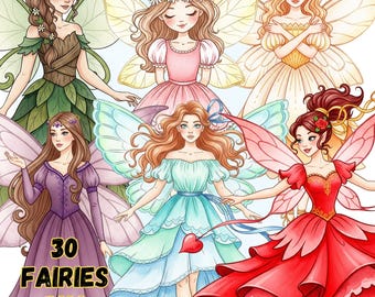 Watercolor Fairy Garden Clipart PNG, Watercolor Birthday Fairy Clipart, Cute Watercolor Pastel Fairies, Magic Fairies PNG, Enchanted Forest