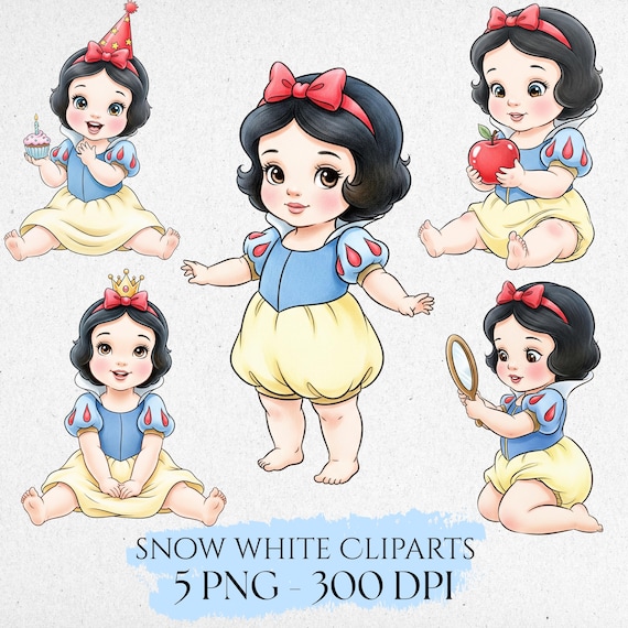 Snow White Cute Baby Watercolor Clipart, Snow White PNG, Princess Clipart, Hand drawn, Watercolor Snow White Clipart, Princess Party Decor