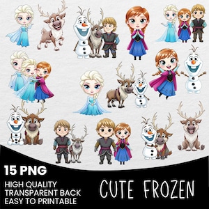 Frozen Cute Clipart PNG, Hand Drawn Frozen, Frozen Princess, Frozen Cliparts, Kids Birthday, Baby Shower, Elsa PNG, Anna, Kristoff, Olaf PNG