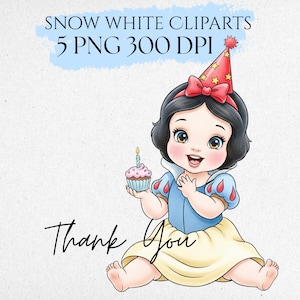 Clipart de acuarela de Blancanieves, bebé lindo, Blancanieves PNG, clipart de princesa, dibujado a mano, clipart de Blancanieves en acuarela, decoración de fiesta de princesa imagen 4