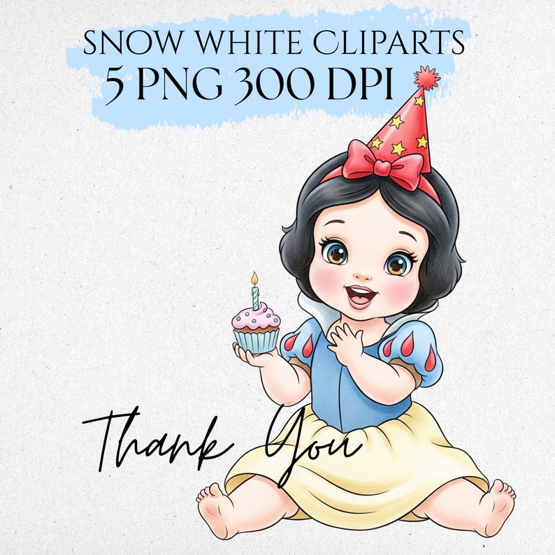 Clipart de acuarela de Blancanieves, bebé lindo, Blancanieves PNG, clipart de princesa, dibujado a mano, clipart de Blancanieves en acuarela, decoración de fiesta de princesa imagen 4