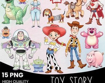 Toy Story Watercolor Cliparts, Woody Jessie Watercolor PNG, Buzz Lightyear, Allien, Rex, Forky Watercolor, Printable, Birthday Cake Topper