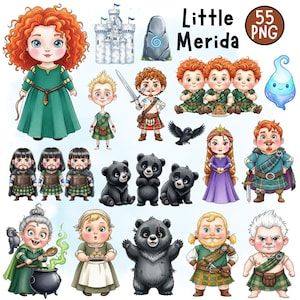 Söta Merida akvarell Clipart PNG, Modig Clipart, Prinsessa Clipart, Saga, Rött Hår Prinsessa, Angus, Fatuus Eld, Modig Prinsessa